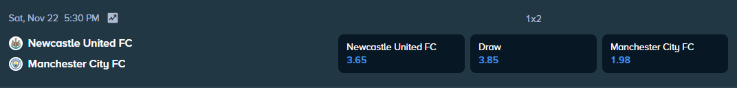 betting odds for the premier league match between man city and newcastle united
